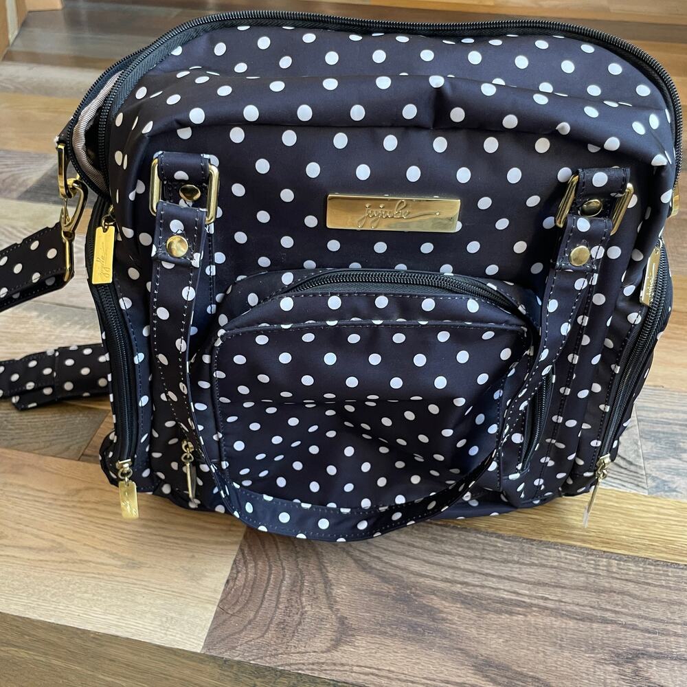 JuJuBe BFF Convertible Diaper Bag The Duchess Black White Polka Dot